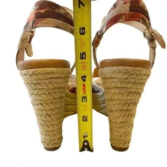 Softt Peggie Platform Wedge Espadrilles Sandals Jute Tan Brown Floral Size 9.5 - Picture 10 of 15
